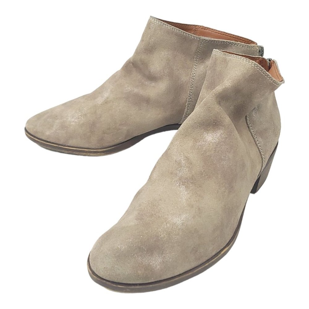 Lucky Brand Bremma Suede Leather Ankle Boots Size US 10 EU 40 Back Zip Taupe